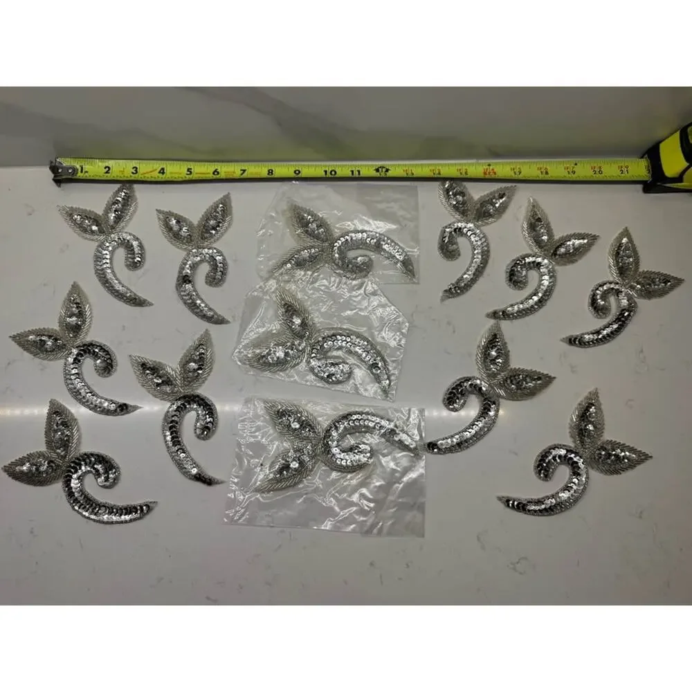 Vintage New Silver Emblem Sequin Applique Patch Sewing Costume - lot of 16